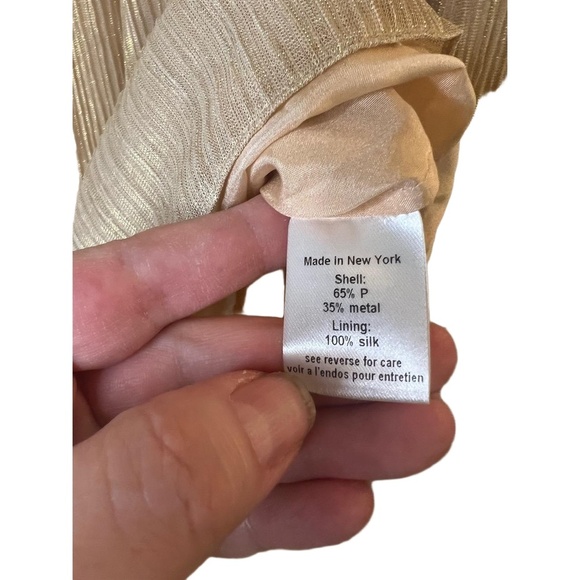 Caroline Constas Metallic Gold Off-Shoulder Blouse Ruffle Tie Sleeves M - Picture 6 of 8